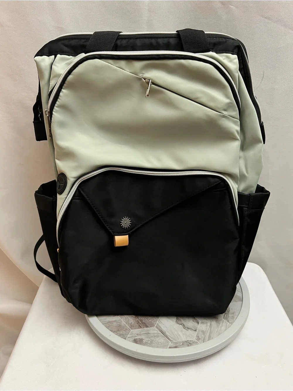 Black & Sage Green Multi Pocket Diaper Backpack Travel Bag